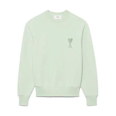 AMI Paris SS22 Mint Green Heart Logo Embroidered Crewneck Sweatshirt Unisex USW002747-441