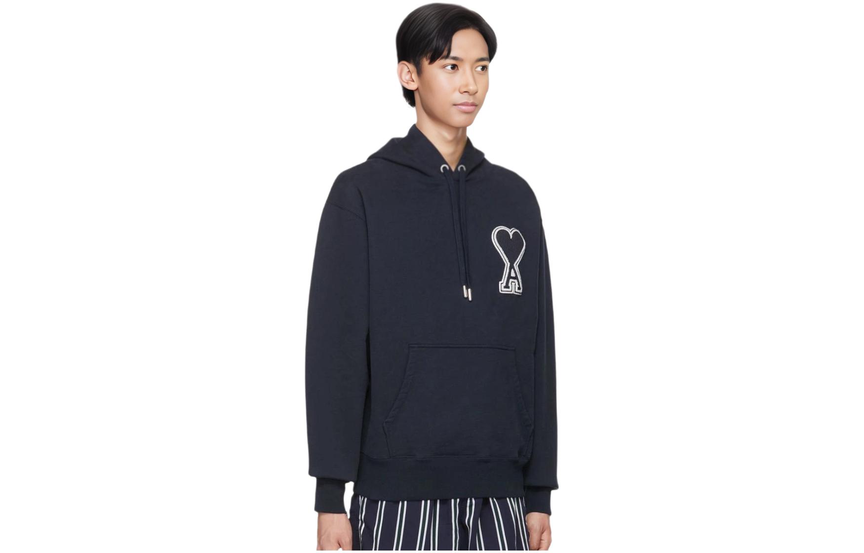 AMI Paris SS22 Navy Blue Pullover Sweatshirt with Heart Logo Print for Men. SPEUSW211747-410 圖 2