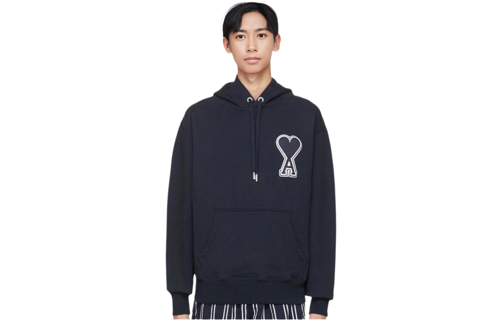 AMI Paris SS22 Navy Blue Pullover Sweatshirt with Heart Logo Print for Men. SPEUSW211747-410 圖 3