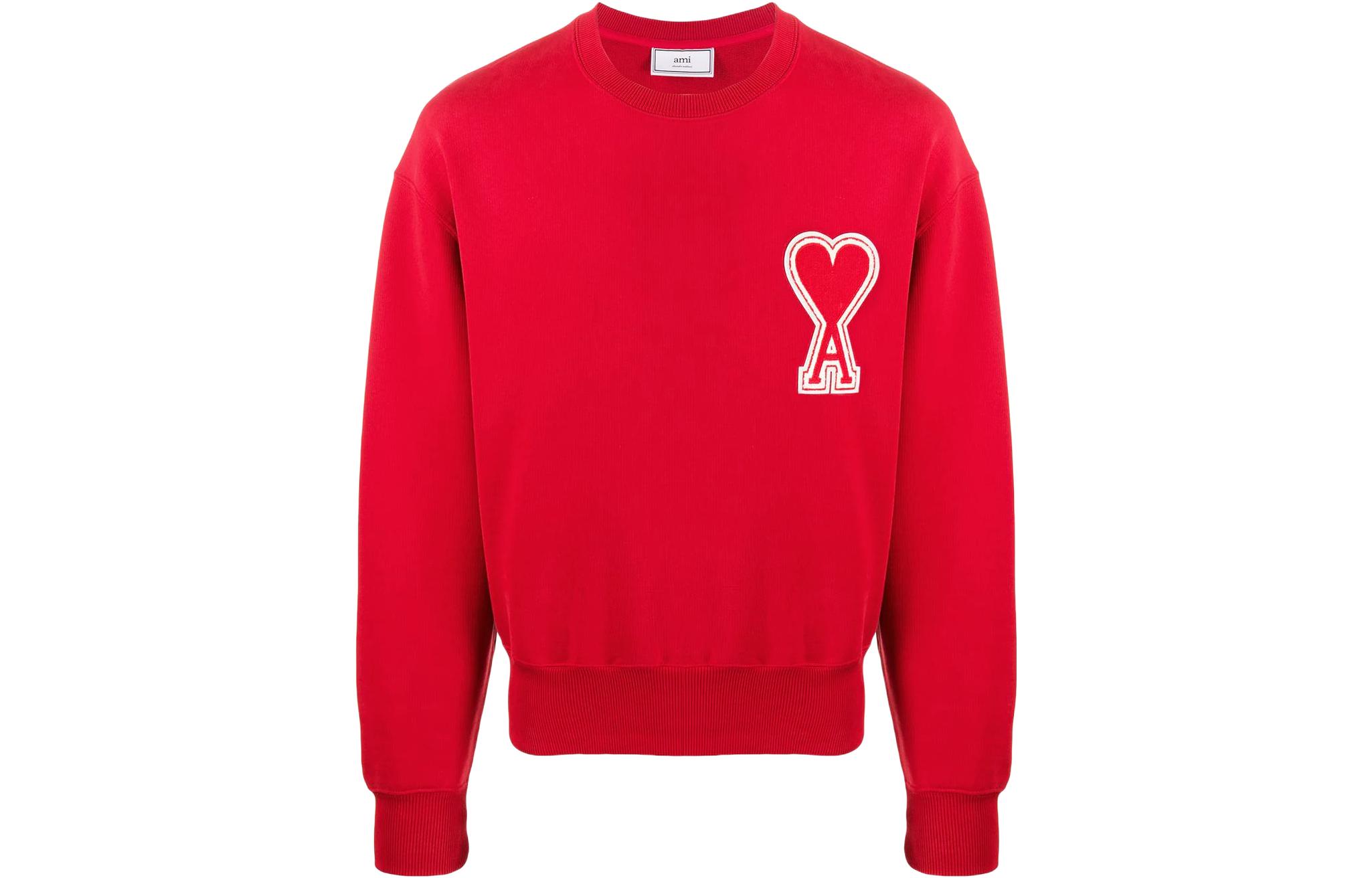 AMI PARIS SS22 Oversized Logo Crewneck Pullover Sweatshirt Red - A20HJ037747-600