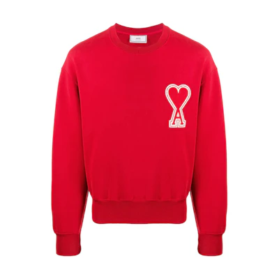 AMI PARIS SS22 Oversized Logo Crewneck Pullover Sweatshirt Red - A20HJ037747-600