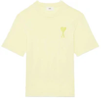 AMI PARIS SS22 Pastel Heart Logo Embroidered Crewneck Tee Cream Yellow UTS002726-703 AMI PARIS SS22 Pastel Heart Logo Embroidered Crewneck Tee Cream Yellow UTS002726-703