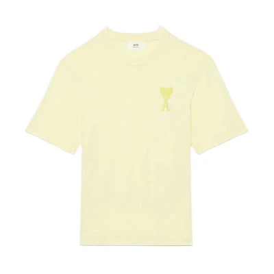 AMI PARIS SS22 Pastel Heart Logo Embroidered Crewneck Tee Cream Yellow UTS002726-703
