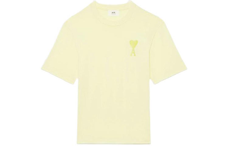 Order AMI PARIS SS22 Baju Krew Leher dengan Logo Hati Pastel Sulam Kuning Krim UTS002726-703