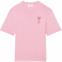 Order AMI Paris SS22 Pink Candy Heart Logo Embroidered Unisex Crewneck T-Shirt UTS002726-655