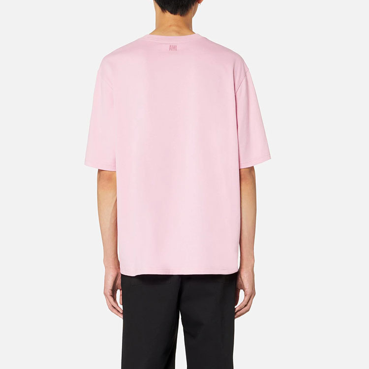 Purchase AMI Paris SS22 Kemeja-T Leher Bulat Uniseks Logo Jantung Bordir Merah Jambu. UTS002726-655