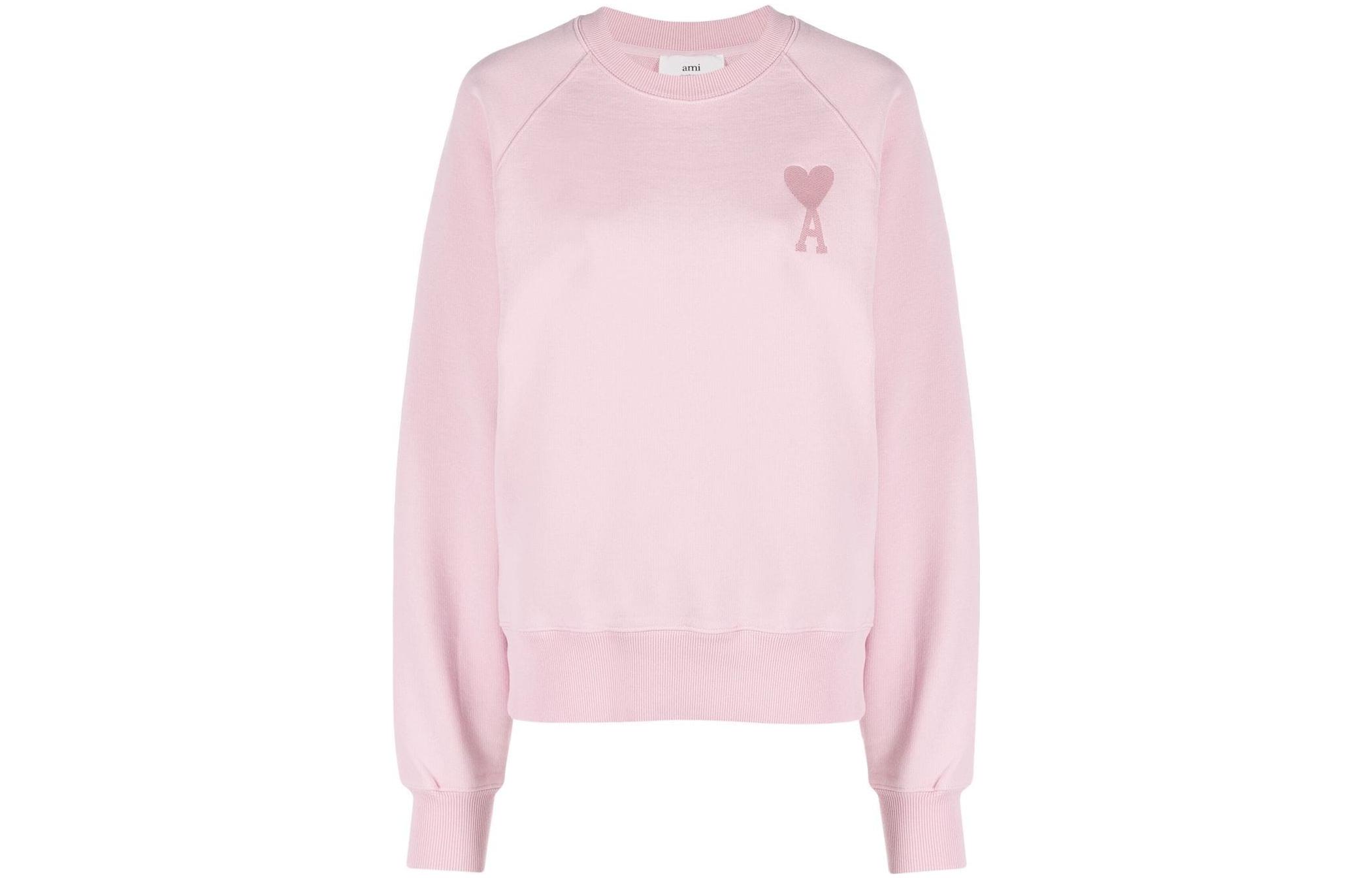 AMI PARIS SS22 Pink Embroidered Heart Logo Unisex Long-Sleeve Sweatshirt USW002747-400