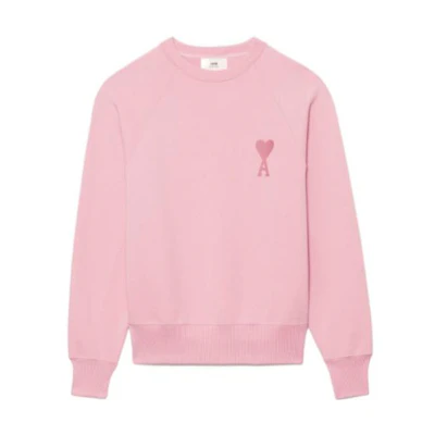 AMI PARIS SS22 Pink Heart Logo Embroidered Crewneck Sweatshirt . USW002747-655
