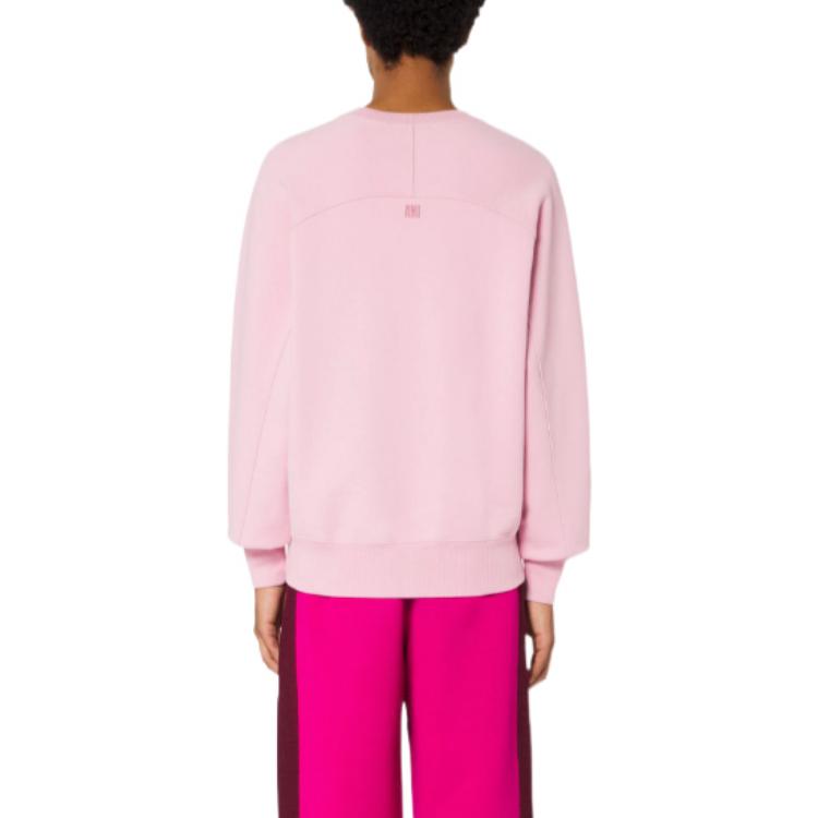 Shop AMI PARIS SS22 粉色愛心刺繡標誌圓領長袖衫。 USW002747-655