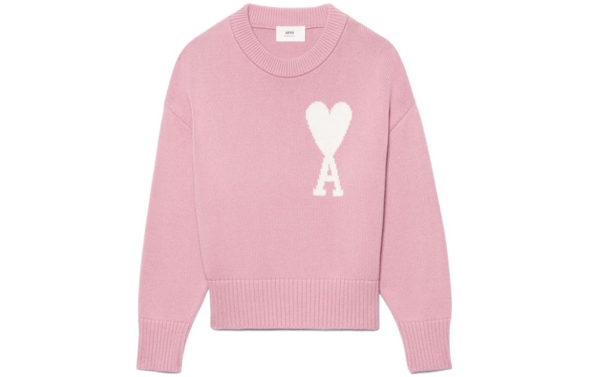 AMI Paris SS22 Pink Heart Logo Knit Sweater Unisex UKS003016-659