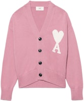 AMI Paris SS22 Pink Heart Logo V-Neck Sweater Unisex Fit Pullover. UKC003016-659 AMI Paris SS22 Pink Heart Logo V-Neck Sweater Unisex Fit Pullover. UKC003016-659