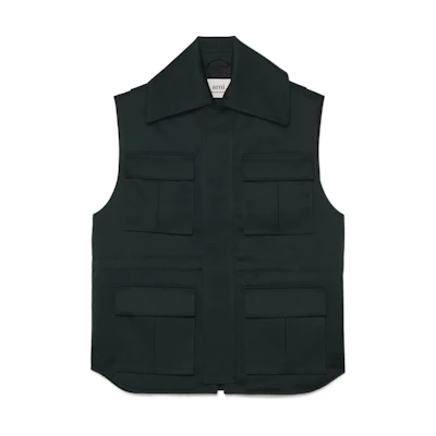 AMI PARIS SS22 Sleeveless Multi-Pocket Jacket Dark Green HJK001-225311
