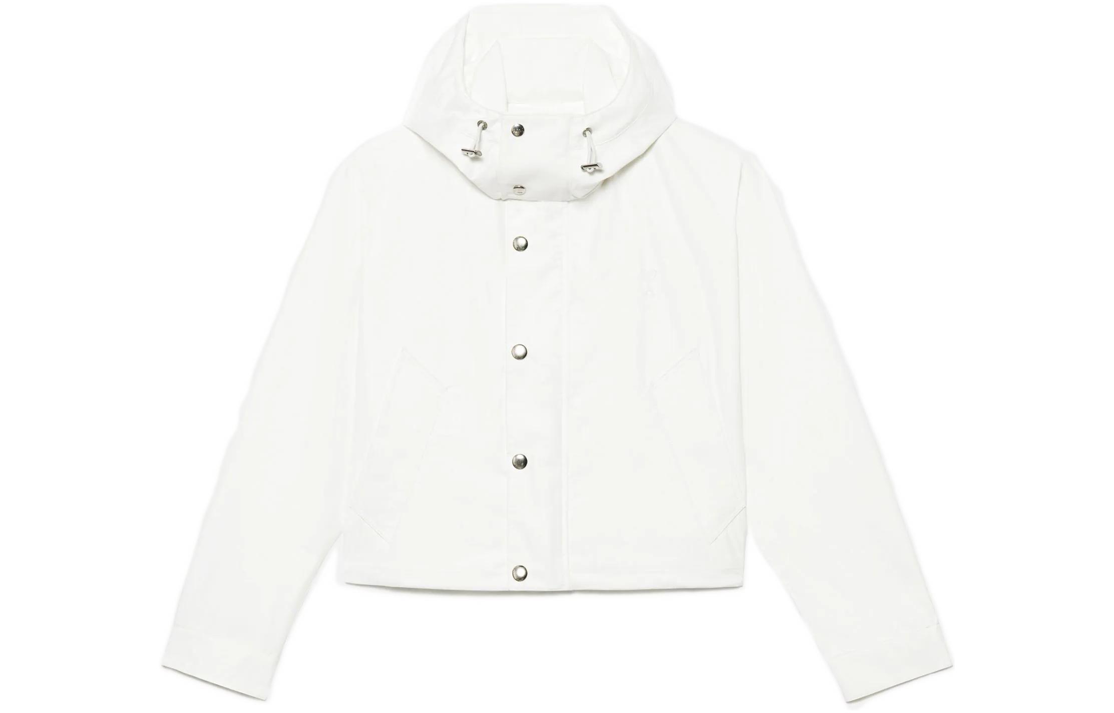 AMI PARIS SS22 Solid Color Hooded Snap Jacket White Unisex UJK100-262-100