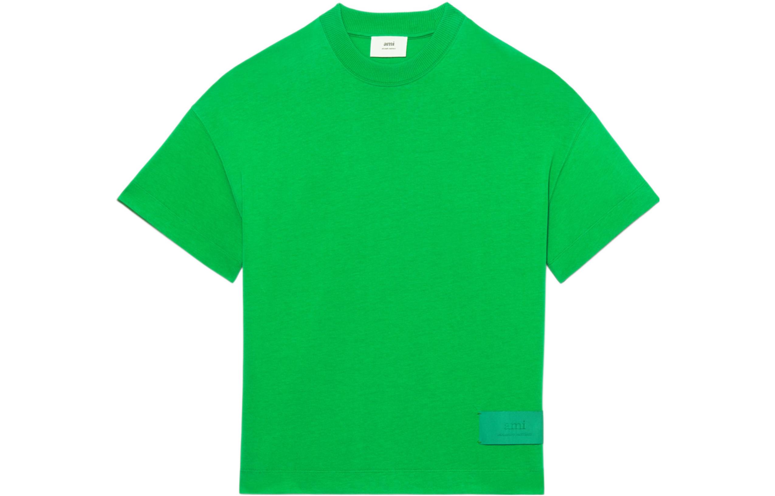 Order AMI PARIS Kaos Lengan Pendek Logo Solid Crewneck Hijau Pria SS22 UTS006-701300