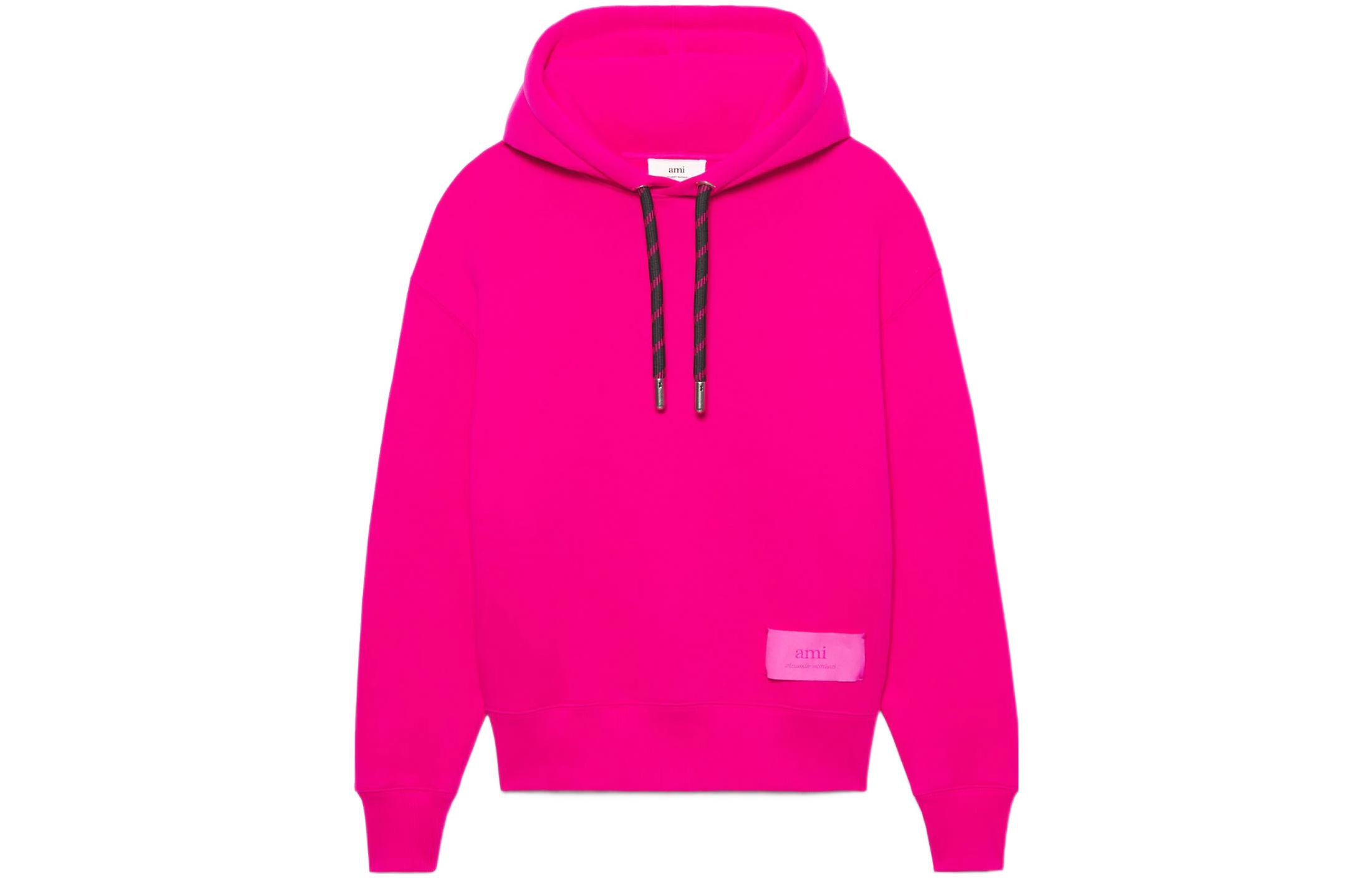 AMI PARIS SS22 Solid Logo Leather Patch Hoodie Unisex Purple Red Couple Wear USW206-749618