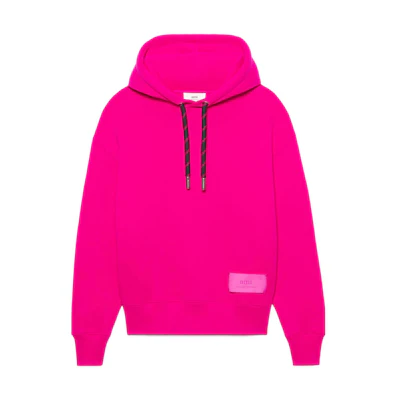 AMI PARIS SS22 Solid Logo Leather Patch Hoodie Unisex Purple Red Couple Wear USW206-749618