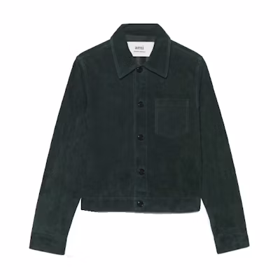 AMI PARIS SS22 Suede Button-Up Long Sleeve Jacket Green () HJK203503-311