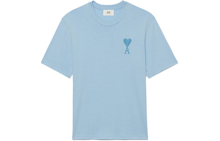 AMI PARIS SS22 Summer Candy Heart Logo Embroidered Unisex Blue T-Shirt. UTS002726-450