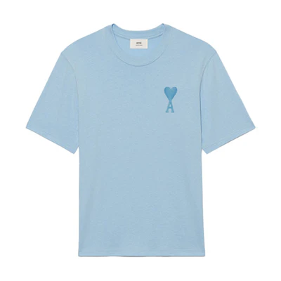 AMI PARIS SS22 Summer Candy Heart Logo Embroidered Unisex Blue T-Shirt. UTS002726-450