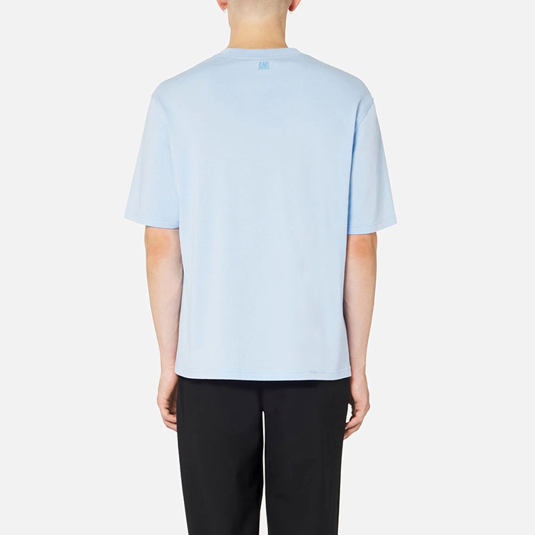 Shop AMI PARIS SS22 サマー キャンディ ハート ロゴ 刺繍 ユニセックス ブルーTシャツ UTS002726-450