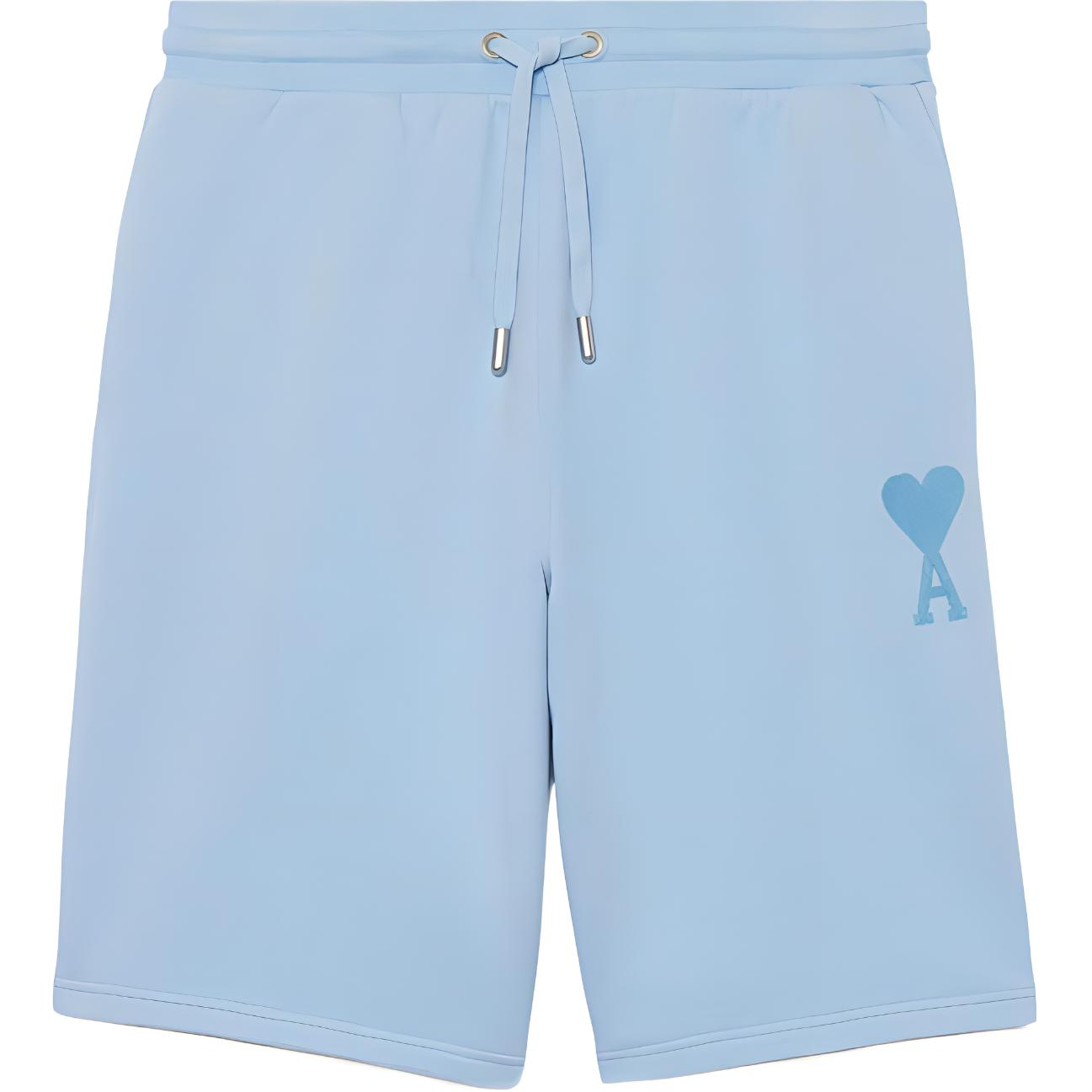 AMI Paris SS22 Summer Limited Relaxed Fit Solid Drawstring Shorts Light Blue Men. HSO602-747450