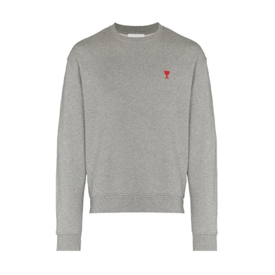 AMI PARIS SS22 Unisex Logo Embroidered Pullover Sweatshirt Grey情侣款 USW001730-055