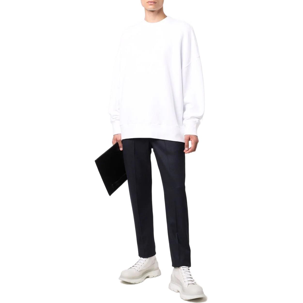 Shop AMI PARIS 春夏22系列 男女通用白色圓領衛衣 字母印花設計 USW003731-100