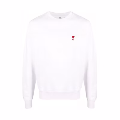 AMI Paris SS22 White Logo Embroidered Pullover Sweatshirt Unisex Couple Wear E22USW001730-100