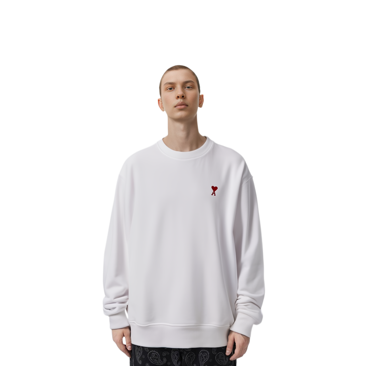 AMI Paris SS22 White Logo Embroidered Pullover Sweatshirt Unisex Couple Wear E22USW001730-100 圖 7