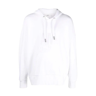 AMI PARIS SS22 White Logo Print Hoodie Unisex Casual Long Sleeve Autumn Wear USW203731-100