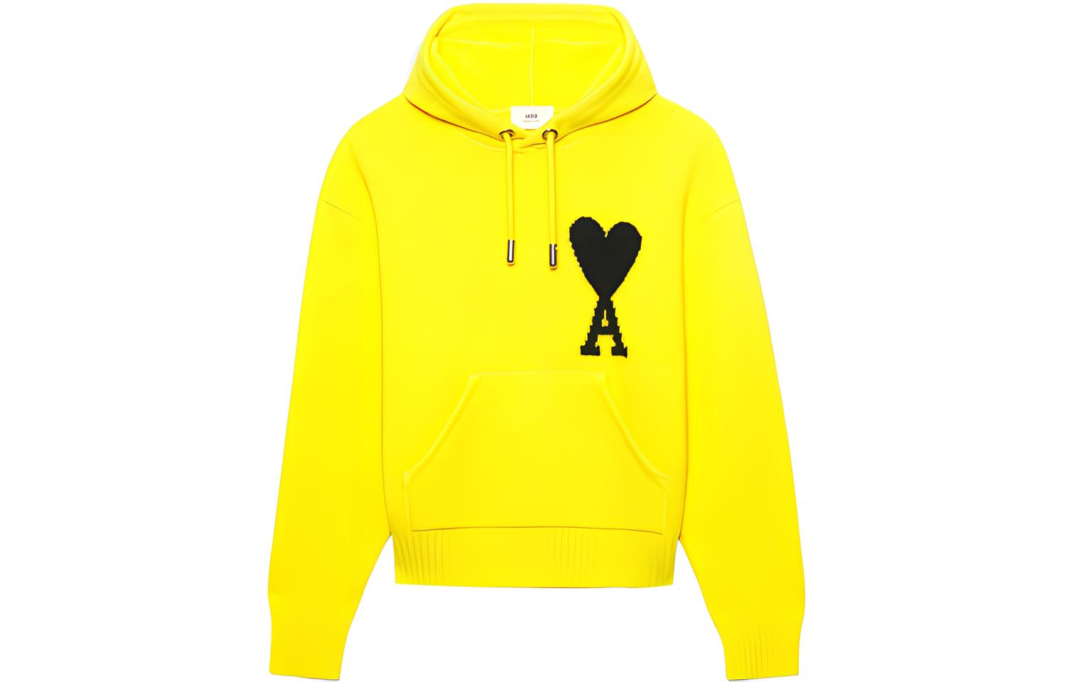 AMI PARIS SS22 Yellow Heart Logo Hoodie Unisex Couple Style UKS802-018707