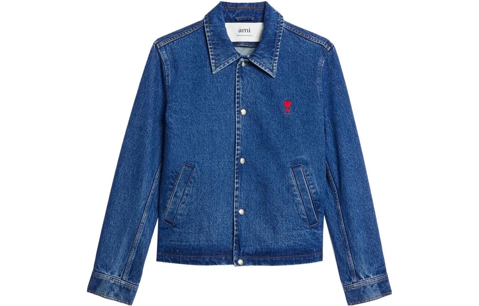 AMI Paris SS23  Blue Denim Jacket with Embroidered Logo and Pointed Collar. HJK205DE0001-480 圖 2