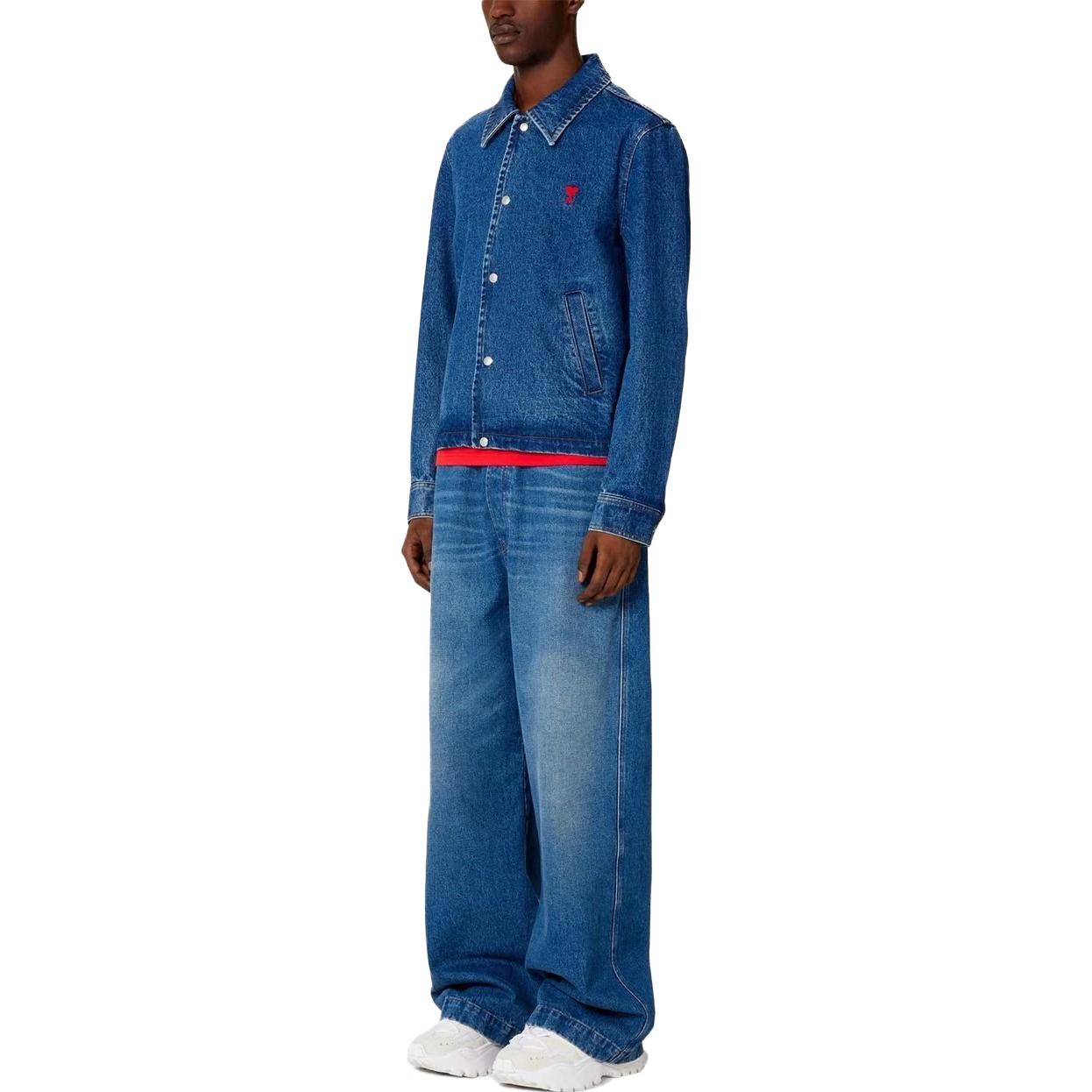 AMI Paris SS23  Blue Denim Jacket with Embroidered Logo and Pointed Collar. HJK205DE0001-480 圖 3