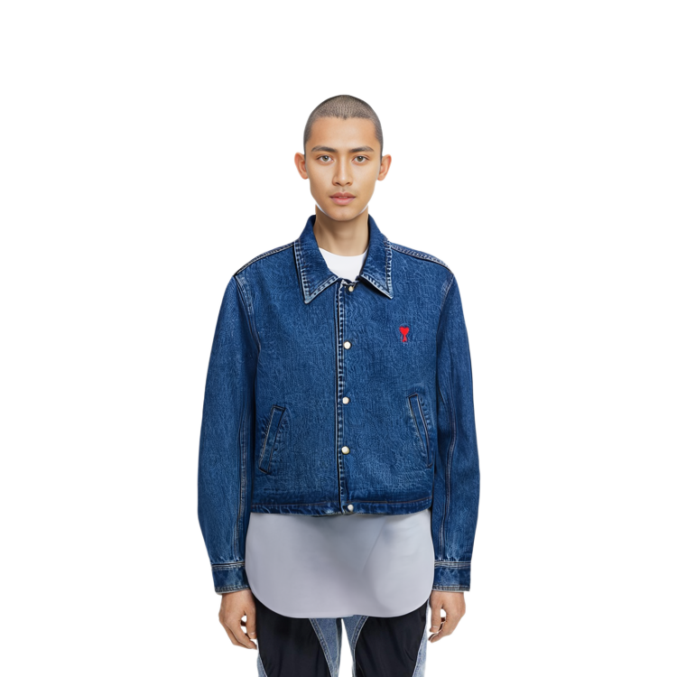 AMI Paris SS23  Blue Denim Jacket with Embroidered Logo and Pointed Collar. HJK205DE0001-480 圖 6