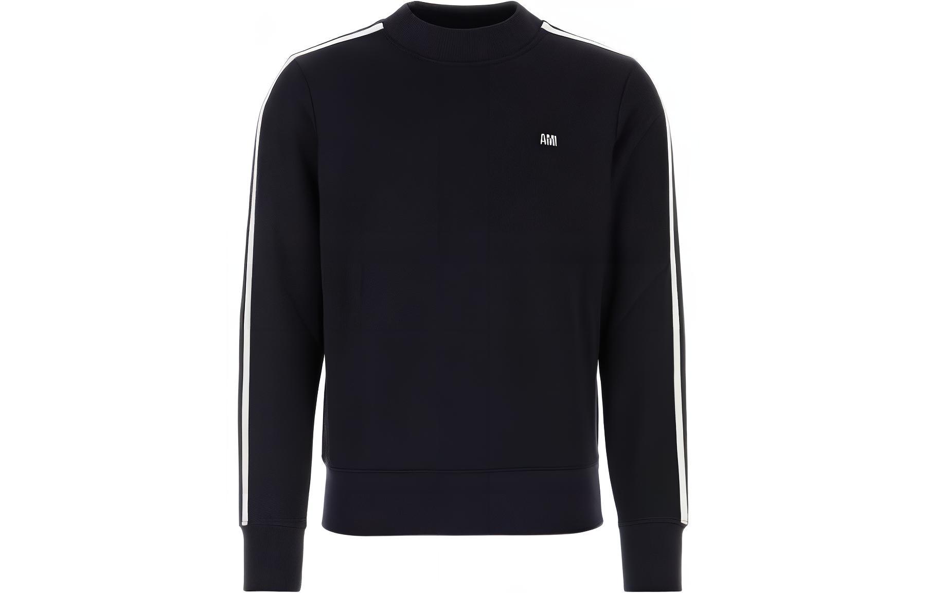 AMI PARIS SS23  Blue Striped Logo Print Crewneck Sweatshirt. HSW018JE0005-491