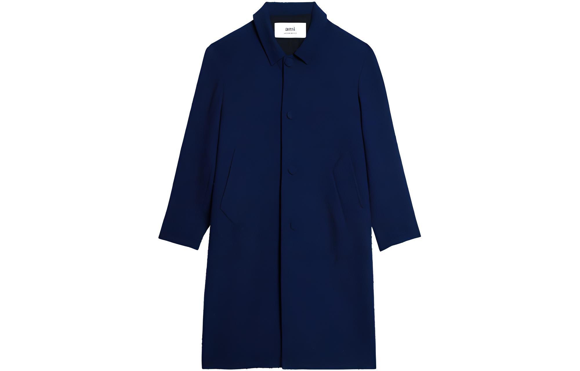 AMI PARIS SS23  Blue Tweed Single-Breasted Classic Long Coat. HCO003WV0001-491