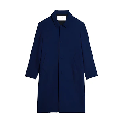 AMI PARIS SS23 Blue Tweed Single-Breasted Classic Long Coat. HCO003WV0001-491