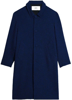 AMI PARIS SS23 Kot Panjang Klasik Biru Tweed Single-Breasted. HCO003WV0001-491 Order AMI PARIS SS23 Kot Panjang Klasik Biru Tweed Single-Breasted. HCO003WV0001-491