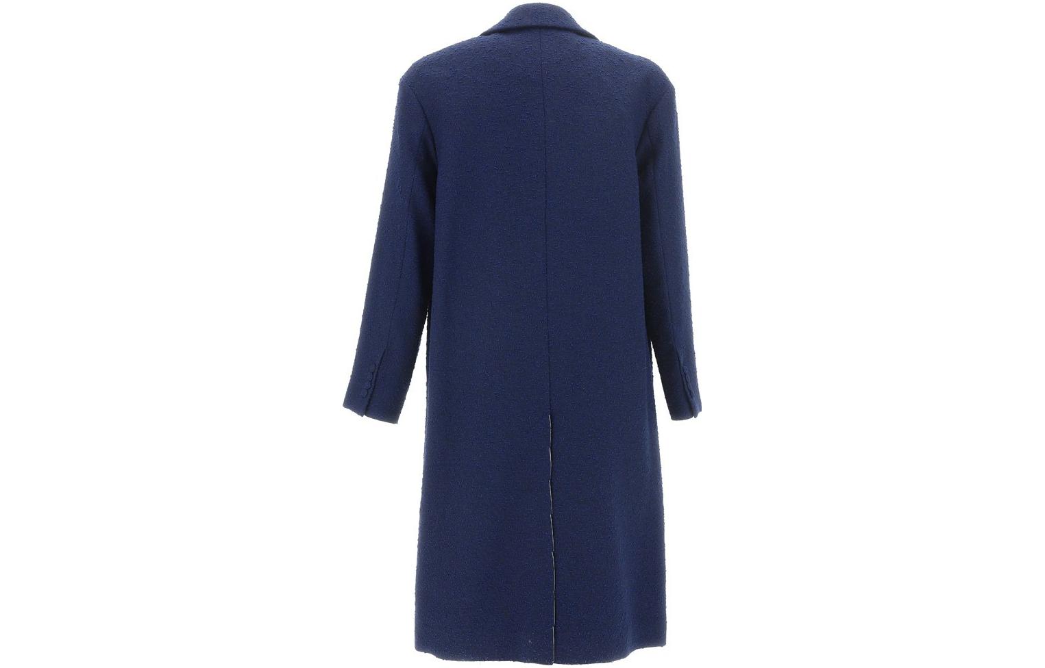 Lookbook AMI PARIS SS23 Kot Panjang Klasik Biru Tweed Single-Breasted. HCO003WV0001-491