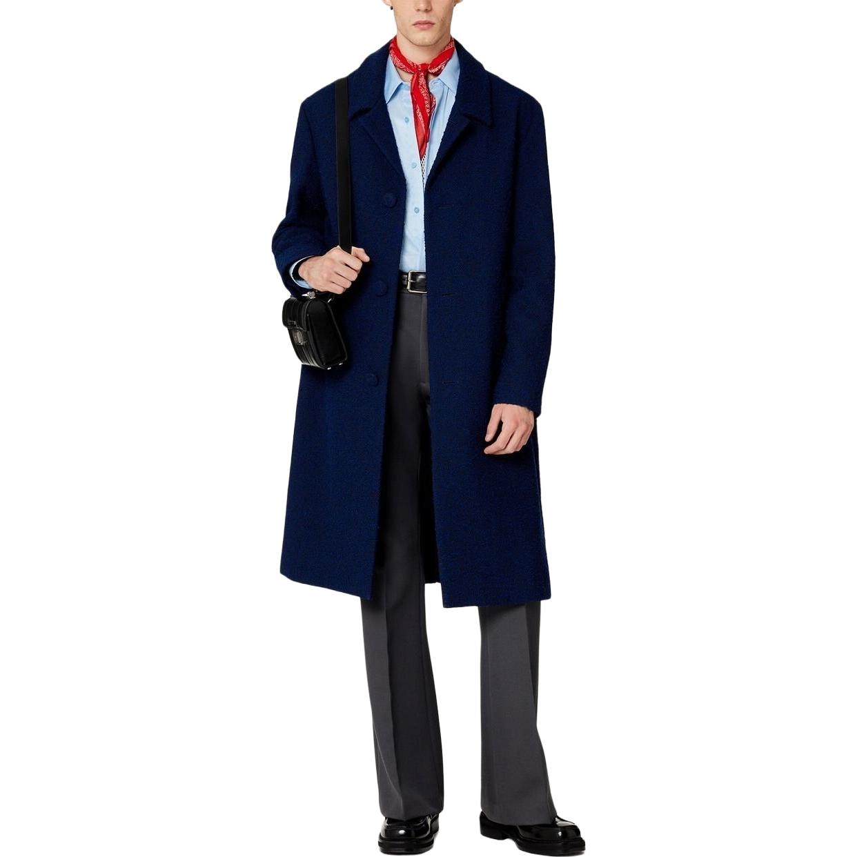 Shop AMI PARIS SS23 Kot Panjang Klasik Biru Tweed Single-Breasted. HCO003WV0001-491