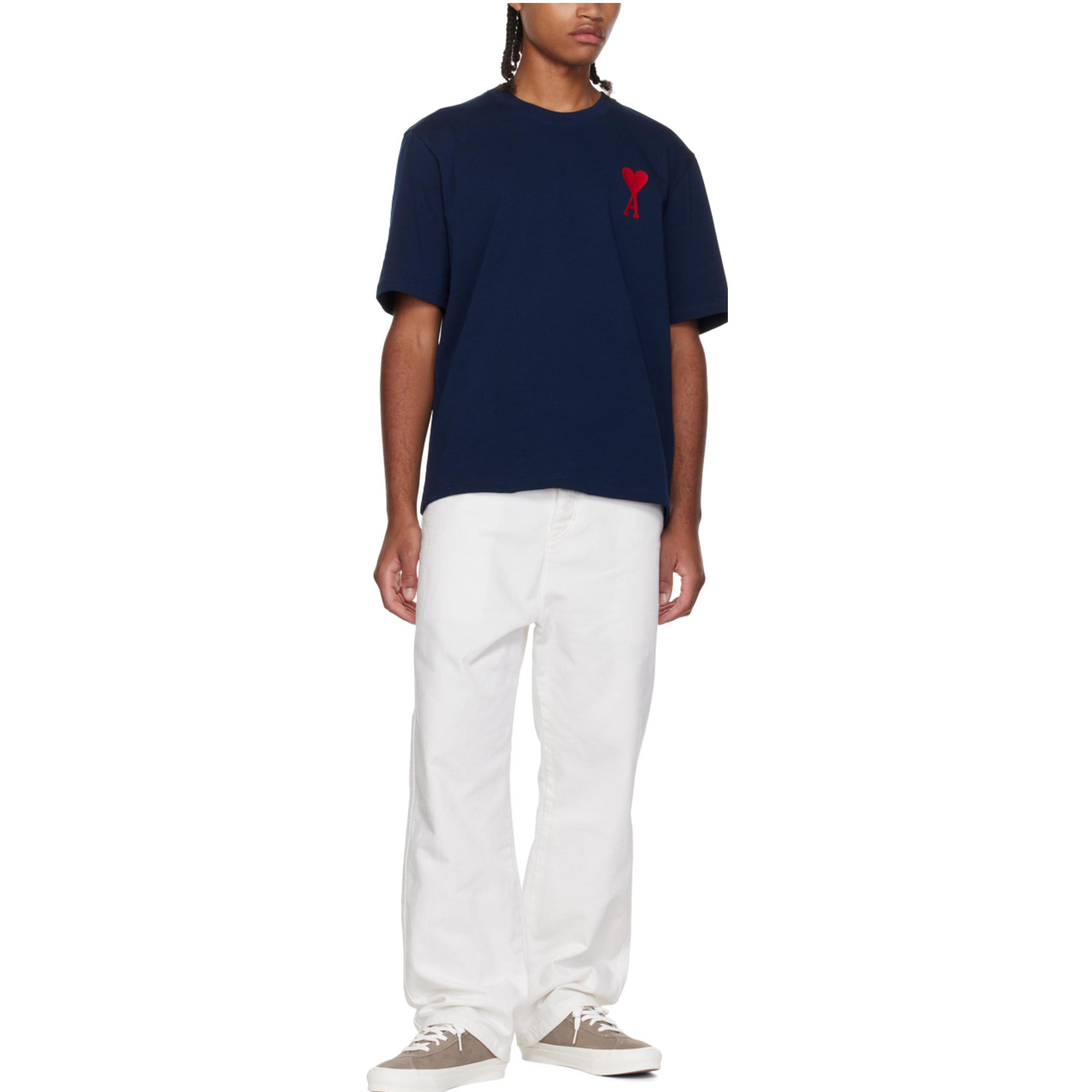 Lookbook AMI PARIS SS23 心型刺繡圓領T恤 海軍藍 SPEUTS022726-410