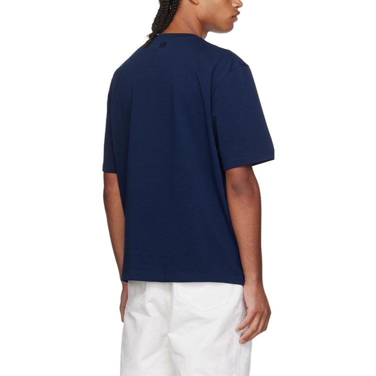 Shop AMI PARIS SS23 心型刺繡圓領T恤 海軍藍 SPEUTS022726-410