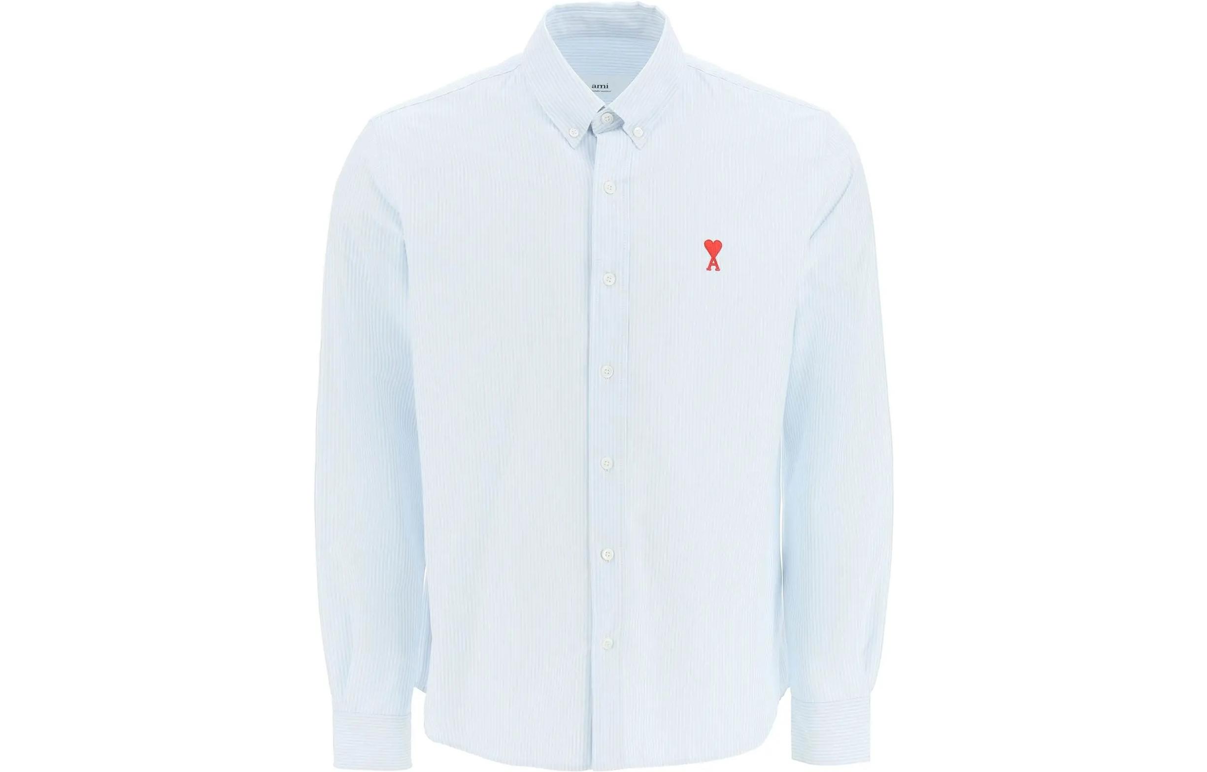 AMI PARIS SS23  Light Blue Striped Long Sleeve Shirt with Logo Embroidery. BFHSH113CO0021-475 圖 2