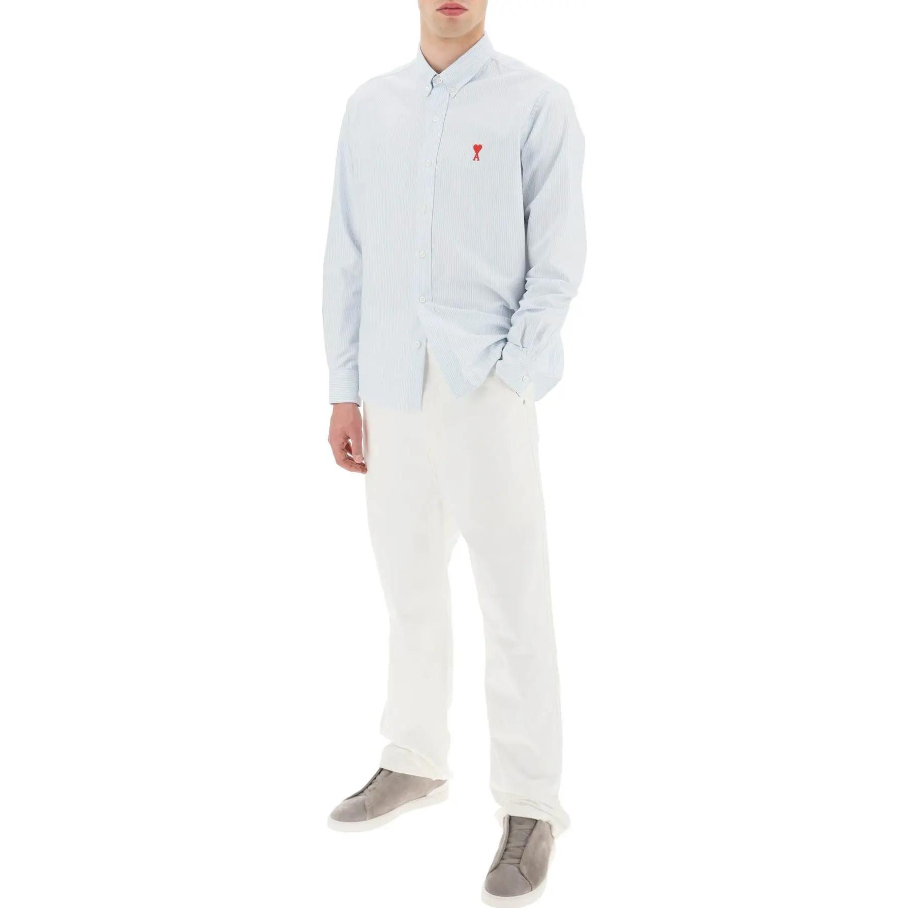 AMI PARIS SS23  Light Blue Striped Long Sleeve Shirt with Logo Embroidery. BFHSH113CO0021-475 圖 3