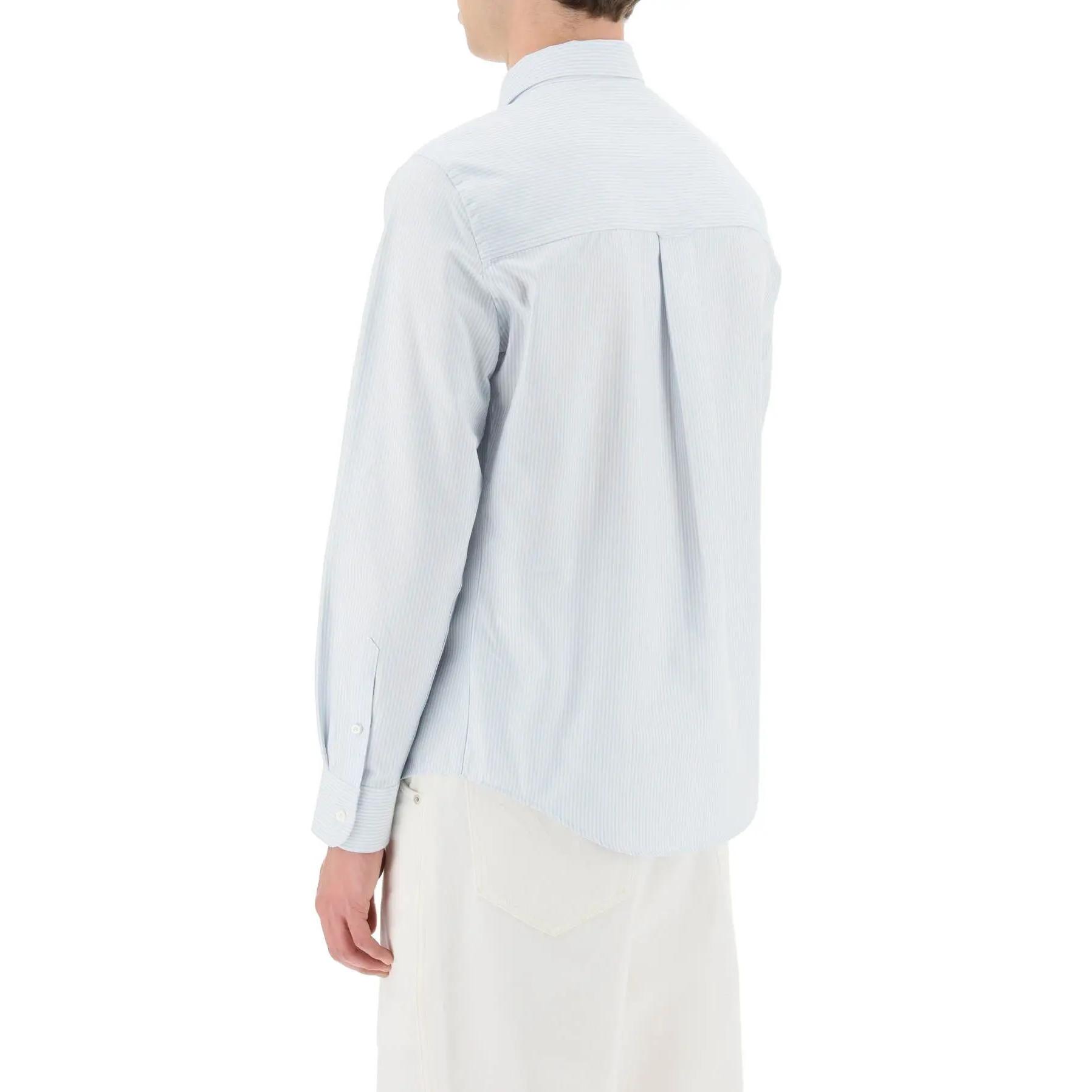 AMI PARIS SS23  Light Blue Striped Long Sleeve Shirt with Logo Embroidery. BFHSH113CO0021-475 圖 4
