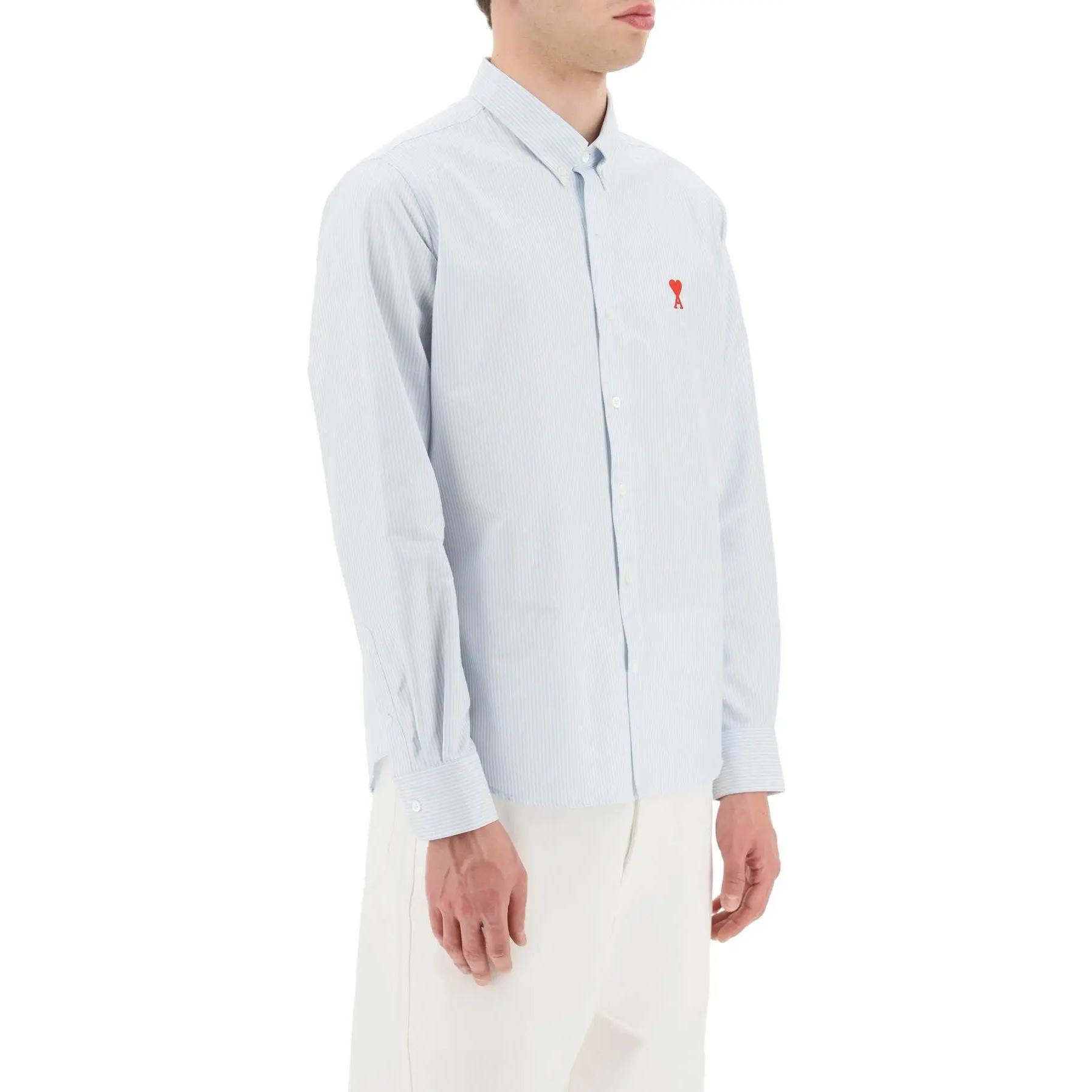AMI PARIS SS23  Light Blue Striped Long Sleeve Shirt with Logo Embroidery. BFHSH113CO0021-475 圖 5