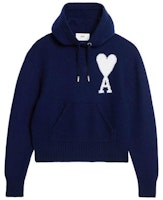 AMI PARIS SS23 Oversized Heart Logo Knit Hoodie Blue UKS802KN0018-493 AMI PARIS SS23 Oversized Heart Logo Knit Hoodie Blue UKS802KN0018-493