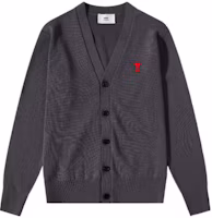 Order AMI Paris SS23 Smoke Gray Merino Wool Cardigan Sweater with Heart Pattern. HKC111KN0025-055