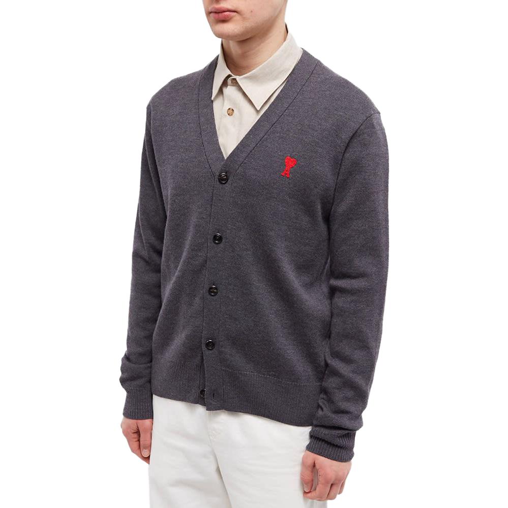 AMI Paris SS23  Smoke Gray Merino Wool Cardigan Sweater with Heart Pattern. HKC111KN0025-055 圖 3