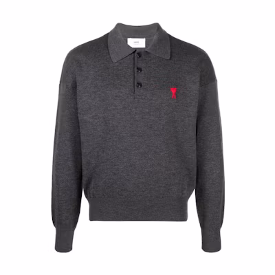 AMI Paris SS23 Solid Button Square-Neck Knit Sweater Dark Grey. HPL301.001-0551